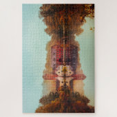 風光明媚な秋の秋:湖畔の家 ジグソーパズル (縦)