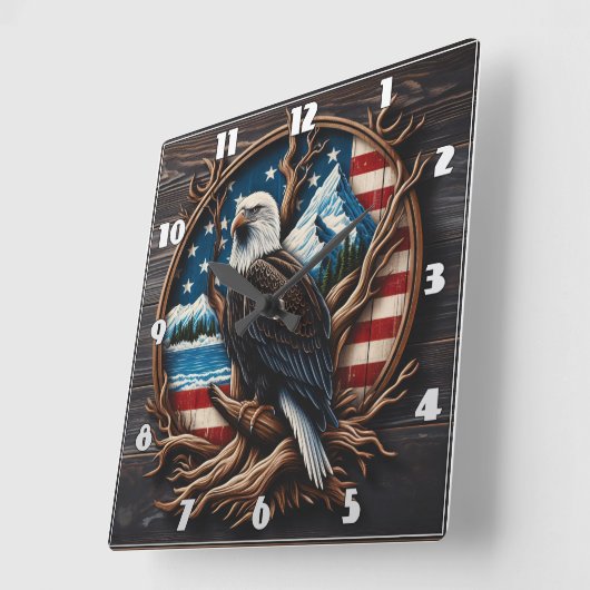 風光明媚な背景に立ち向かうアメリカのワシ スクエア壁時計 (傾斜)