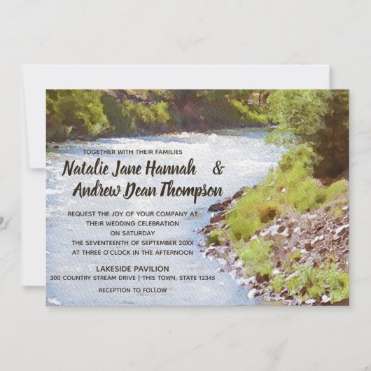 風光明媚な自然リバーレイクビュー結婚ズ 招待状 (正面)