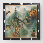 風光明媚な自然野生生物林 スクエア壁時計 (正面)