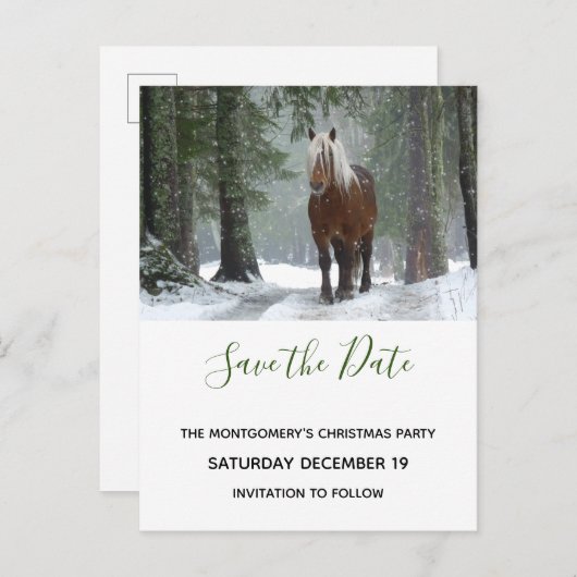風光明媚な茶色の馬の写真クリスマスデートを保存 インビテーションポストカード (正面/裏面)