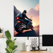 風光明媚な道路を乗り越えるオートバイ ポスター (ホームオフィス)