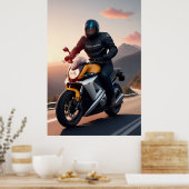 風光明媚な道路を乗り越えるオートバイ ポスター (キッチン)