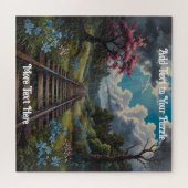 風光明媚な鉄道線路パズル(木と花) ジグソーパズル (横)