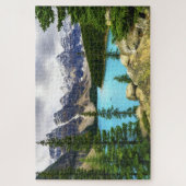 風光明媚な雪キャップ山の湖自然旅行 ジグソーパズル (縦)