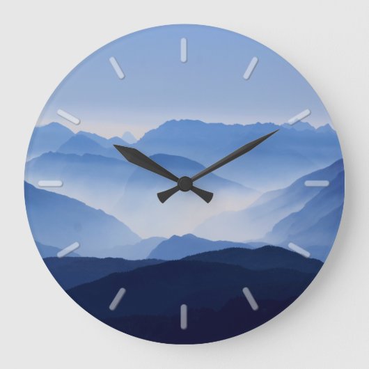 風光明媚な霧のスモキーブルーマウンテンレンジ ラージ壁時計 (正面)