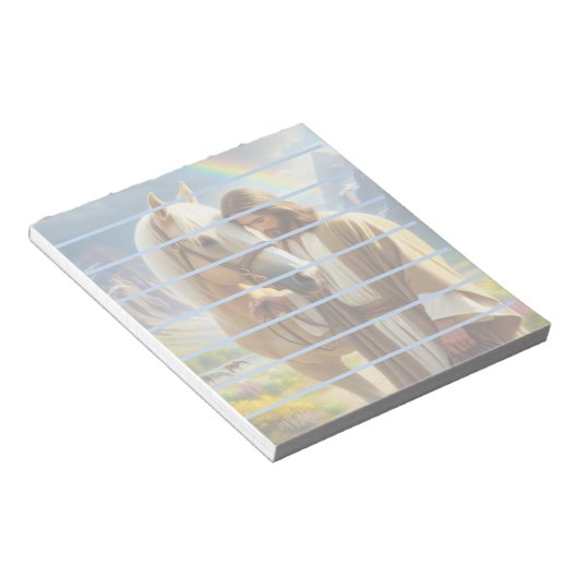 風光明媚な風景の中でパロミノの馬を持つイエス ノートパッド (アングル)