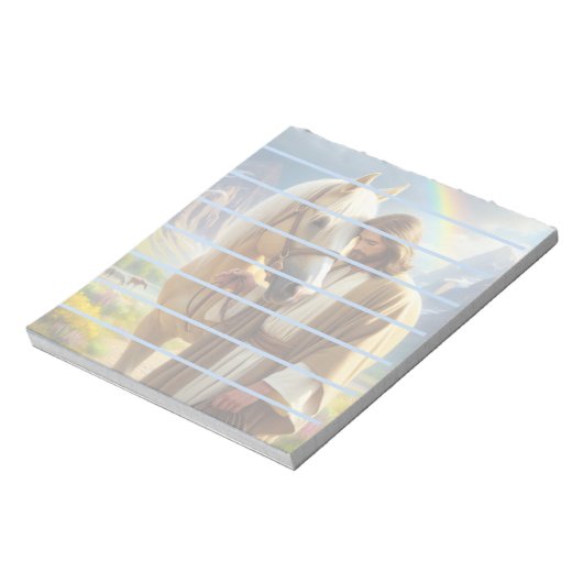 風光明媚な風景の中でパロミノの馬を持つイエス ノートパッド (回転)