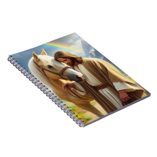 風光明媚な風景の中でパロミノの馬を持つイエス ノートブック (右側)