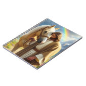 風光明媚な風景の中でパロミノの馬を持つイエス ノートブック (左側)