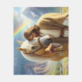 風光明媚な風景の中でパロミノの馬を持つイエス フリースブランケット (正面)