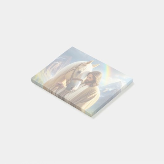 風光明媚な風景の中でパロミノの馬を持つイエス ポストイット (アングル)