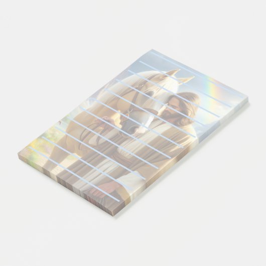 風光明媚な風景の中でパロミノの馬を持つイエス ポストイット (アングル)