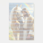 風光明媚な風景の中でパロミノの馬を持つイエス ポストイット (正面)