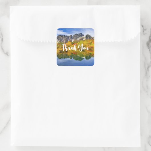 風光明媚な風景の森と山ありがとう スクエアシール (バッグ)