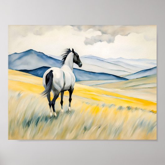 風光明媚な風景を見下ろす馬 ポスター (正面)