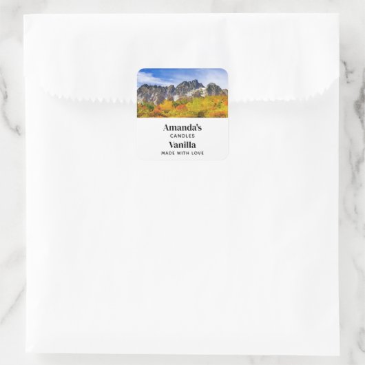 風光明媚な風景林と山のロウソク スクエアシール (バッグ)