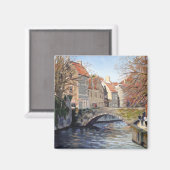 風光明媚な魅力的ブルージュの運河に古い橋 マグネット (正面/裏面)