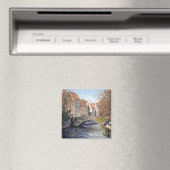 風光明媚な魅力的ブルージュの運河に古い橋 マグネット (インサイチュ (食洗機))