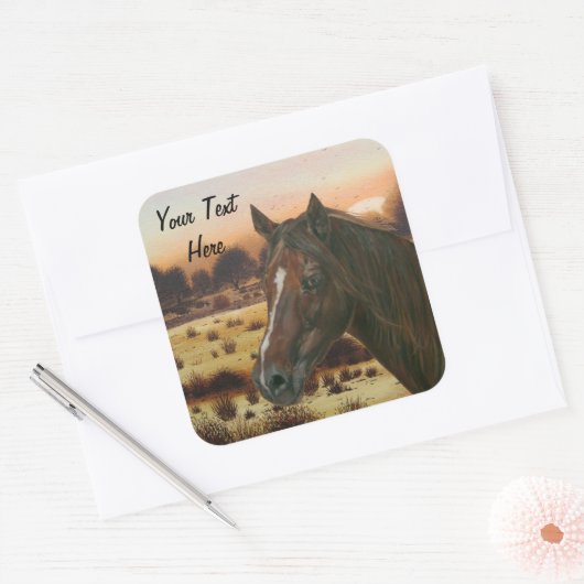 風光明媚ウマ科のなポートレート栗の馬茶色の馬 スクエアシール (封筒)