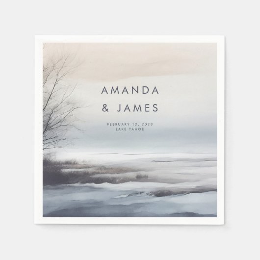 風光明媚エレガントな抽象芸術景観冬の結婚式 スタンダードカクテルナプキン (正面)
