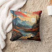 風光明媚カラフルな秋の風景イラストレーション クッション (ブランケット)
