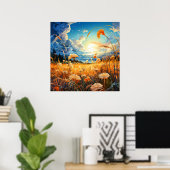 風光明媚鮮やかなプレーリーイラストレーション ポスター (ホームオフィス)