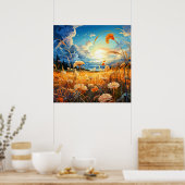 風光明媚鮮やかなプレーリーイラストレーション ポスター (キッチン)