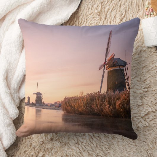 風凍ってい車と葦で川の上の日の出 クッション (ブランケット)