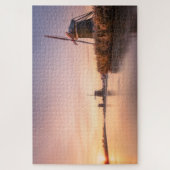 風凍ってい車と葦で川の上の日の出 ジグソーパズル (縦)