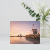 風凍ってい車と葦で川の上の日の出 ポストカード (スタンド正面)