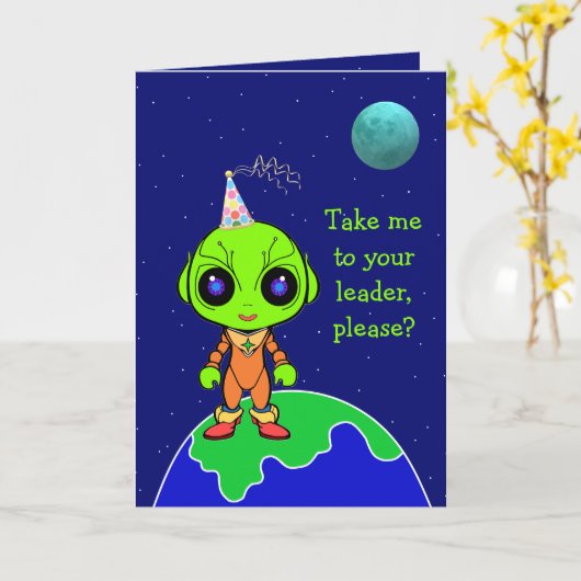 風刺エイリアン誕生日折り畳みカードby Jo Images カード (黄色い花)