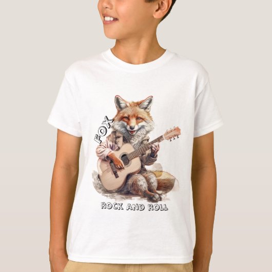 風刺画のキャラクター 動物 キツネ 音楽 Tシャツ (正面)