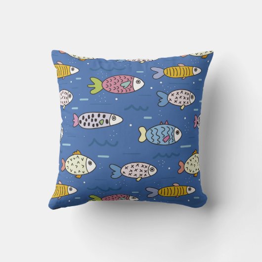 風刺魚の模様数々の青い海 クッション (裏面)