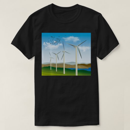 風力発電再生可能エネルギー電気 Tシャツ (デザイン正面)