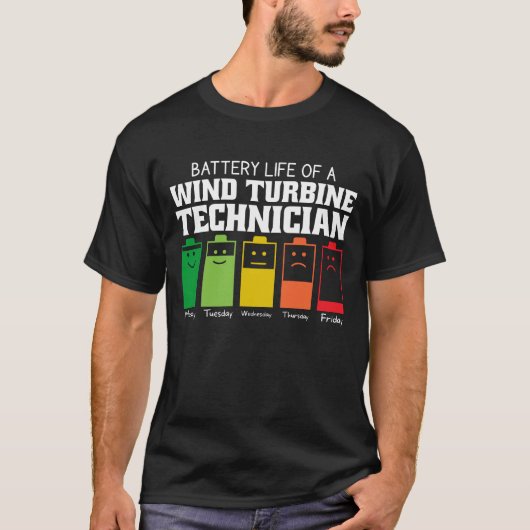 風力発電技術者の電池寿命 Tシャツ (正面)