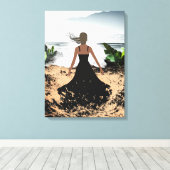 風包まれたで – 黒いエレガントドレスの女性 キャンバスプリント (インサイチュ (ウッドフロア))
