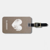 風化させたハート旅行荷物のラベルが付いているバーラップ ラゲッジタグ (正面横)