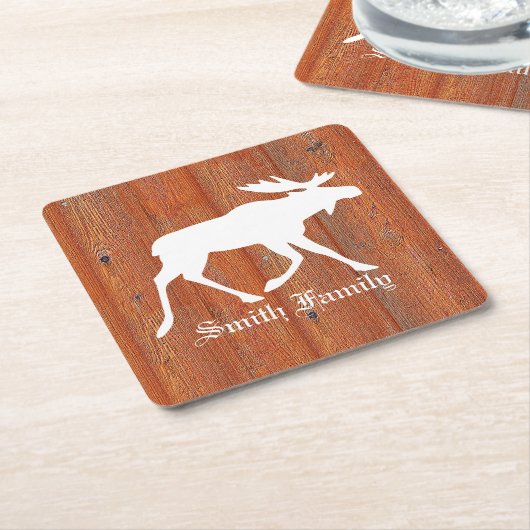 風化させたマツのアメリカヘラジカ スクエアペーパーコースター (アングル)