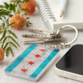 風化させたヴィンテージのシカゴの州の旗 キーホルダー (正面右)