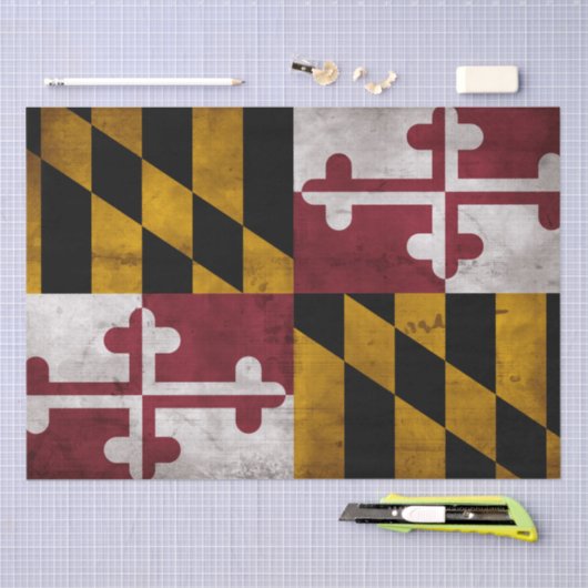 風化させたヴィンテージのメリーランドの州の旗 薄葉紙 (クラフト)