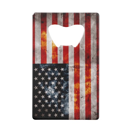 風化させたヴィンテージの米国旗 クレジットカード栓抜き (裏面)