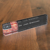 風化させたヴィンテージの米国旗 デスクネームプレート (側面)