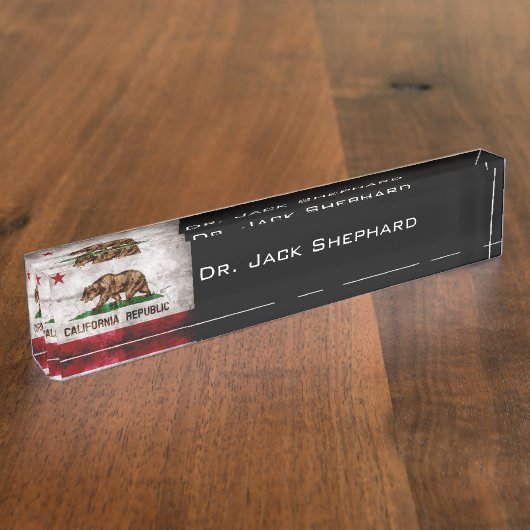 風化させたヴィンテージカリフォルニア州の旗 デスクネームプレート (側面)