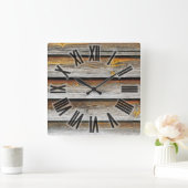 風化させた木 スクエア壁時計 (ホーム)