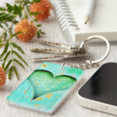 風化させた青い皮のペンキの木製のハートの記号 キーホルダー (正面右)