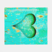 風化させた青い皮のペンキの木製のハートの記号 フリースブランケット (正面(横))