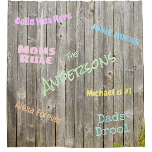 風化されたフェンスカスタムのグラフィティ名 シャワーカーテン (正面)