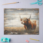 風化された木材のデコパージュ上のハイランドカウズポートレート 薄葉紙 (クラフト)