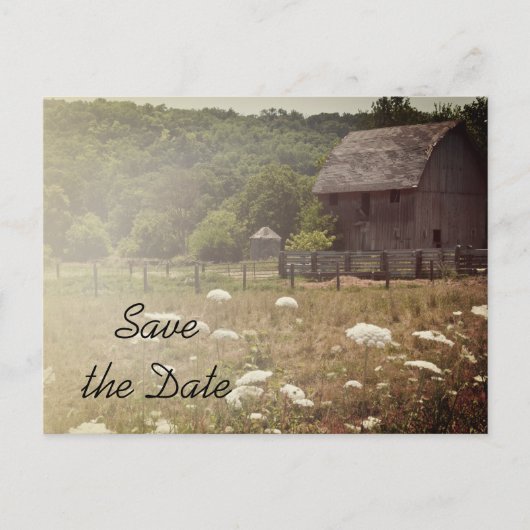 風化された納屋の国の結婚式の日付保存 案内ポストカード (正面)